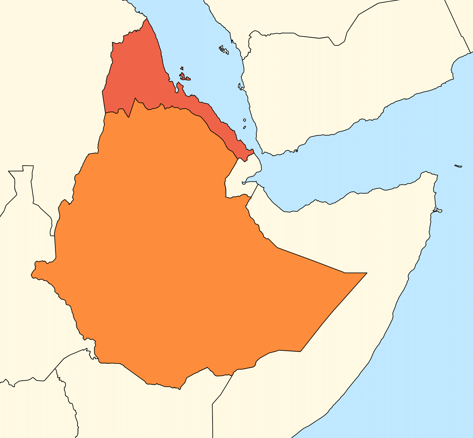 Map showing Ethiopia and Eritrea for geographic context; it does not depict current troop positions.